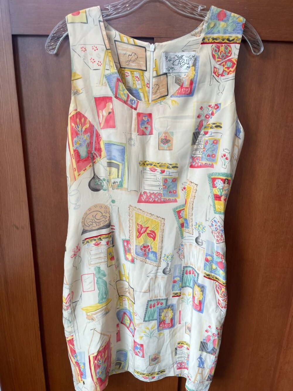 Vintage Kazu Silk Tank Dress Whimsy Retro Artist 80s Size Petite *READ*